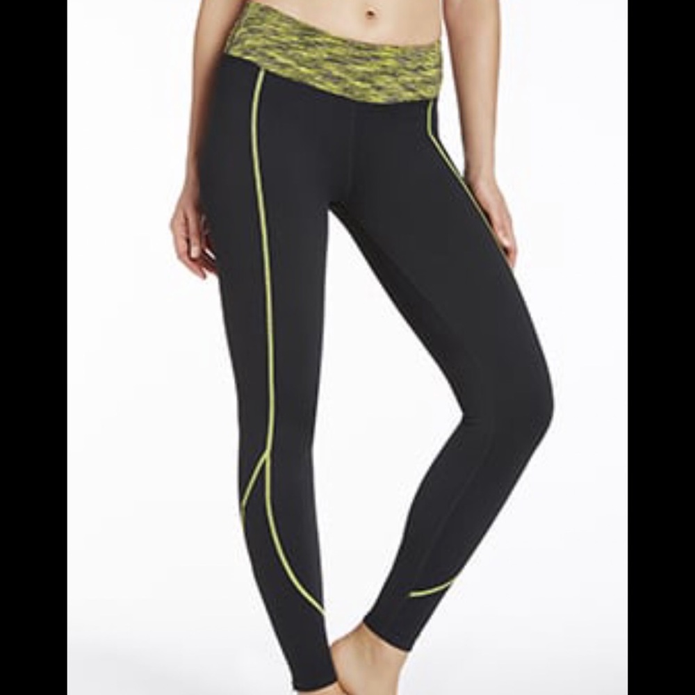 Fabletics black neon stripe zipper leggings approx Medium